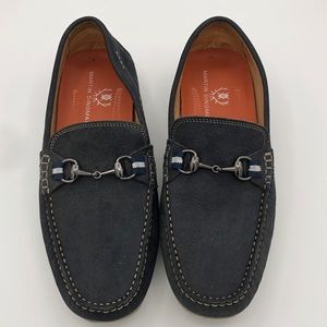Martin Dingman Bermuda Gun Metal Finish Horse Bit Loafer in Navy, Men’s Size 10